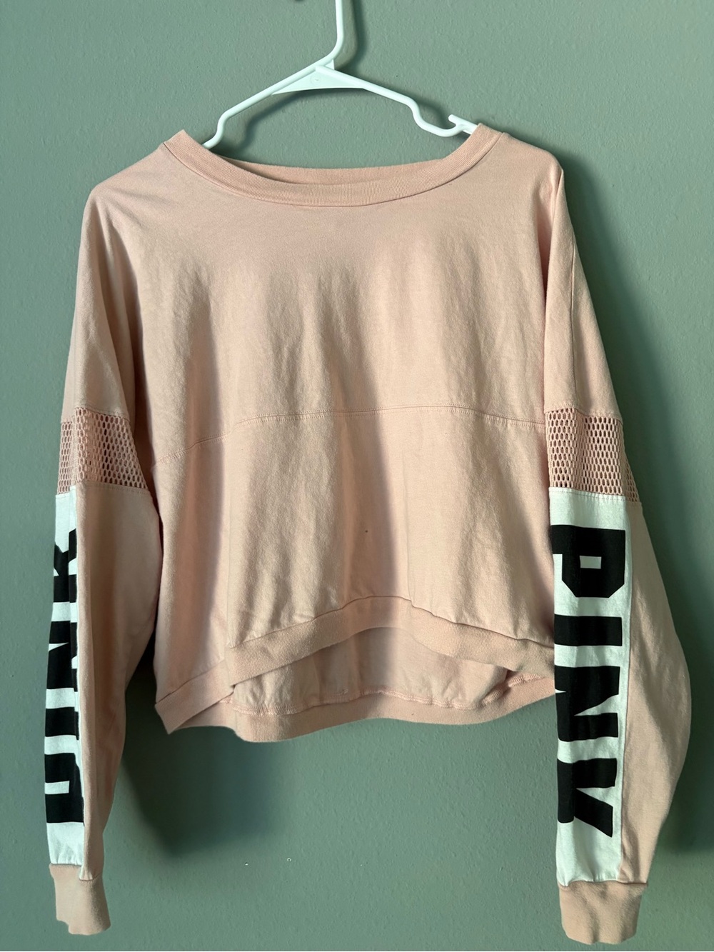 Victoria's Secret PINK Small Pastel Blush Pink Mesh Stripe Long Sleeve Tee